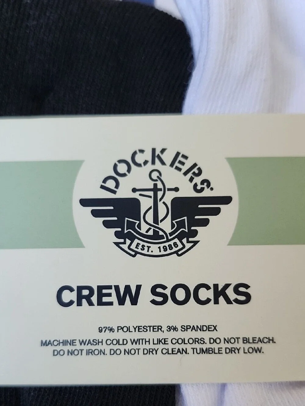 Dockers Men's Cushioned Crew Socks Black White 6 Pairs NWT Fits Size 6-12